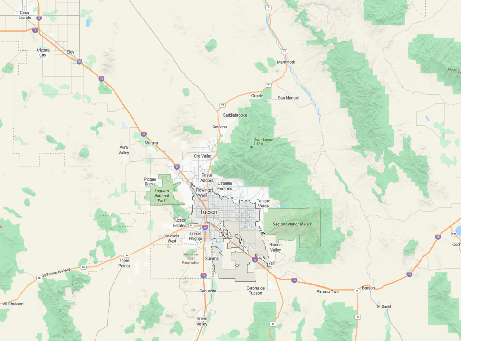 map of arizona greater tucson az area